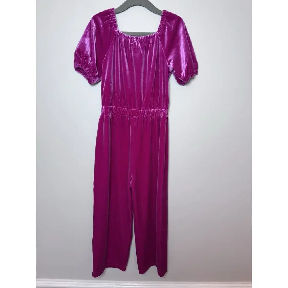 J. Crew Crewcuts Girl's Size 4 Velvet Jumpsuit Romper Pantsuit In Berry $80 NWT