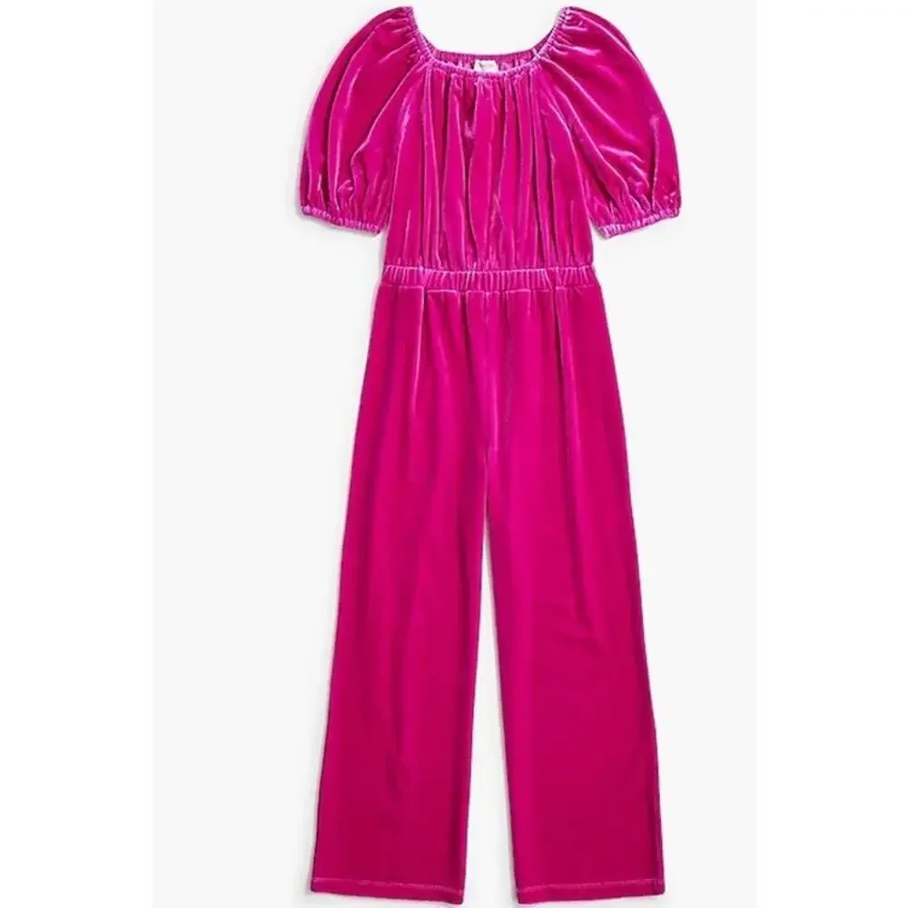 J. Crew Crewcuts Girl's Size 4 Velvet Jumpsuit Romper Pantsuit In Berry $80 NWT