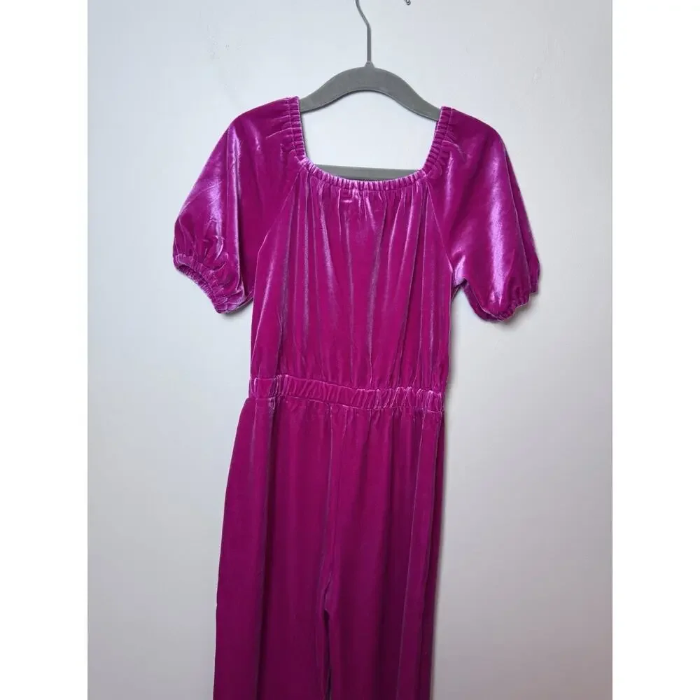 J. Crew Crewcuts Girl's Size 4 Velvet Jumpsuit Romper Pantsuit In Berry $80 NWT