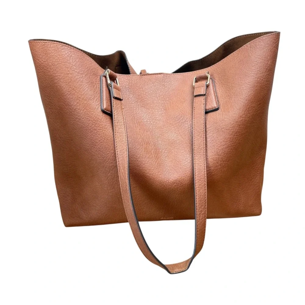 ALDO Rhardoniaa Large Pebbled Tote Plus Travel Pouch Cognac Laptop‎ Bag Lined