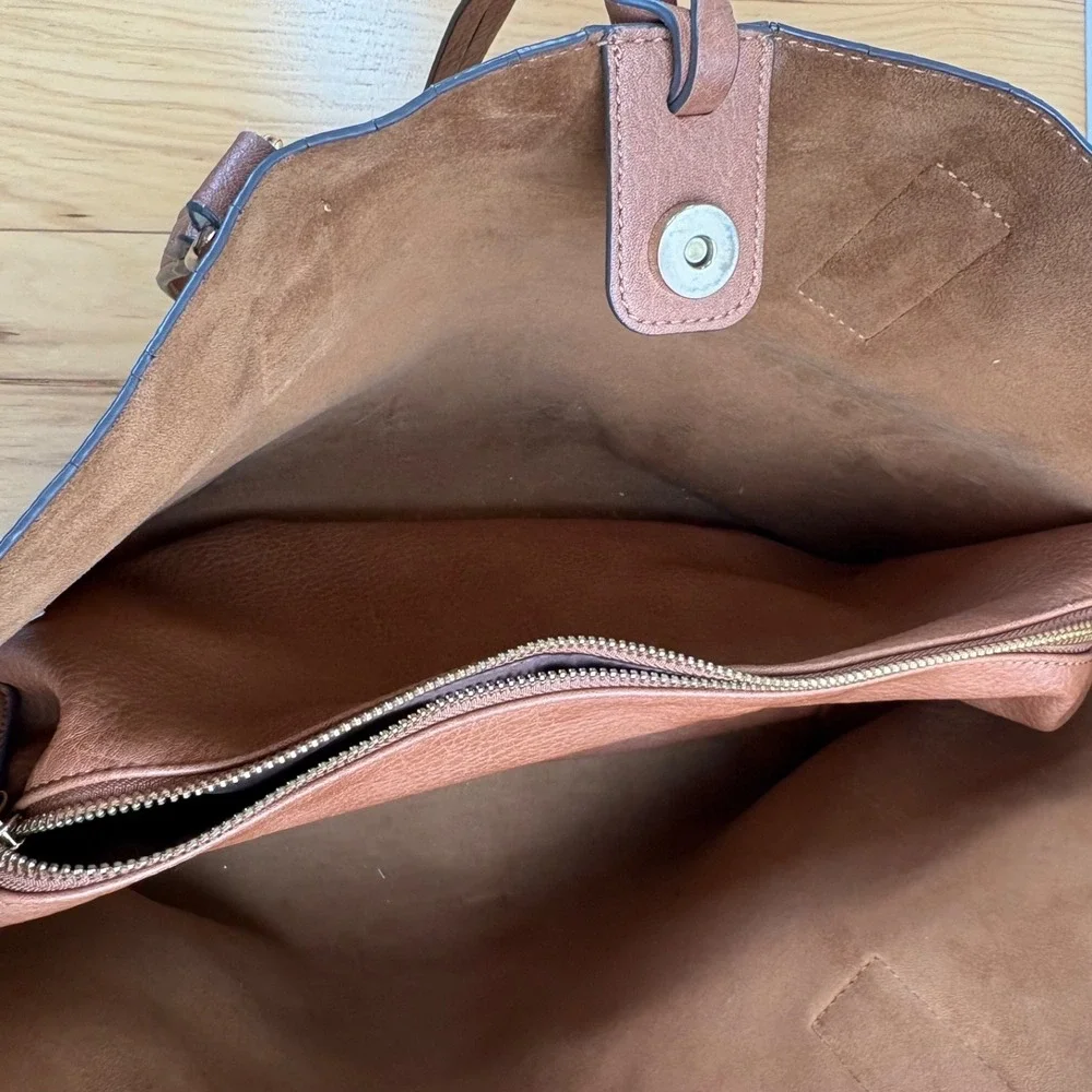 ALDO Rhardoniaa Large Pebbled Tote Plus Travel Pouch Cognac Laptop‎ Bag Lined
