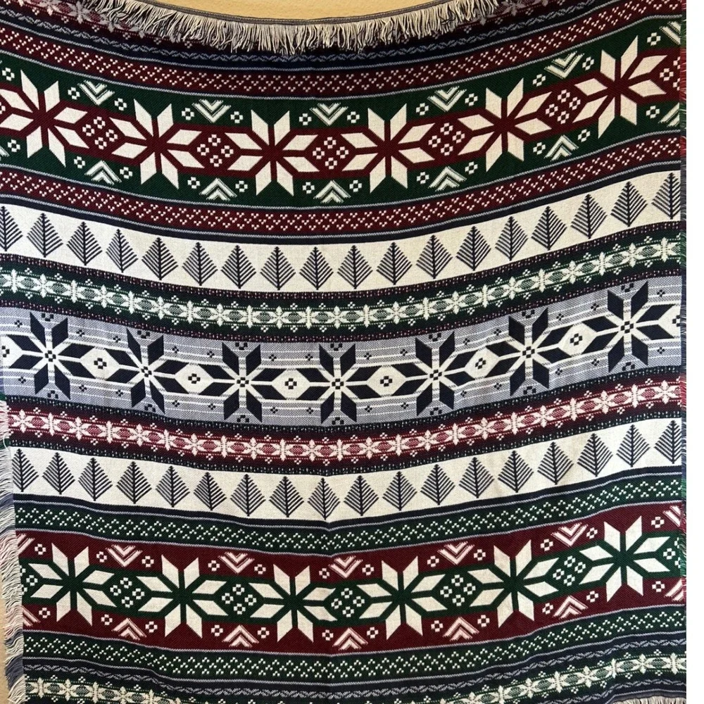 Christmas Nordic Snowflake Tree Fringe Throw Blanket Cozy‎ Winter Holiday