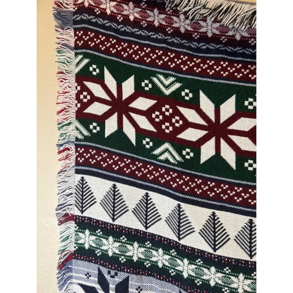 Christmas Nordic Snowflake Tree Fringe Throw Blanket Cozy‎ Winter Holiday