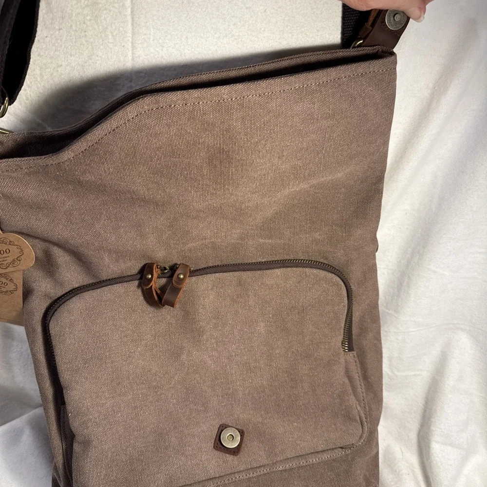 Amhoo Canvas Crossbody MessengerBag Heavyweight Pockets Boho‎ Chic Hippie NEW