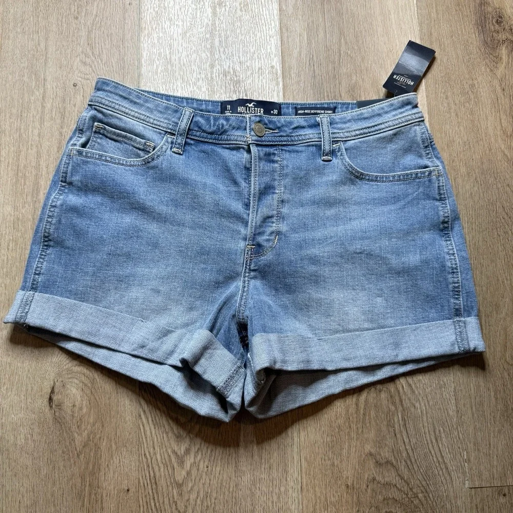 Hollister‎ High-Rise Boyfriend Denim Shorts Cuffed Womens Size 11 (30) 3