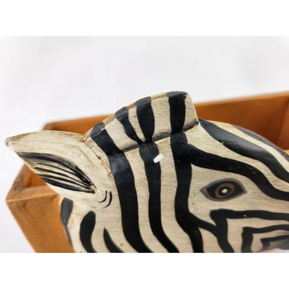 Zebra Head Wood Coasters Set Holder Lily M Wilson Hand Painted Safari MCM VTG