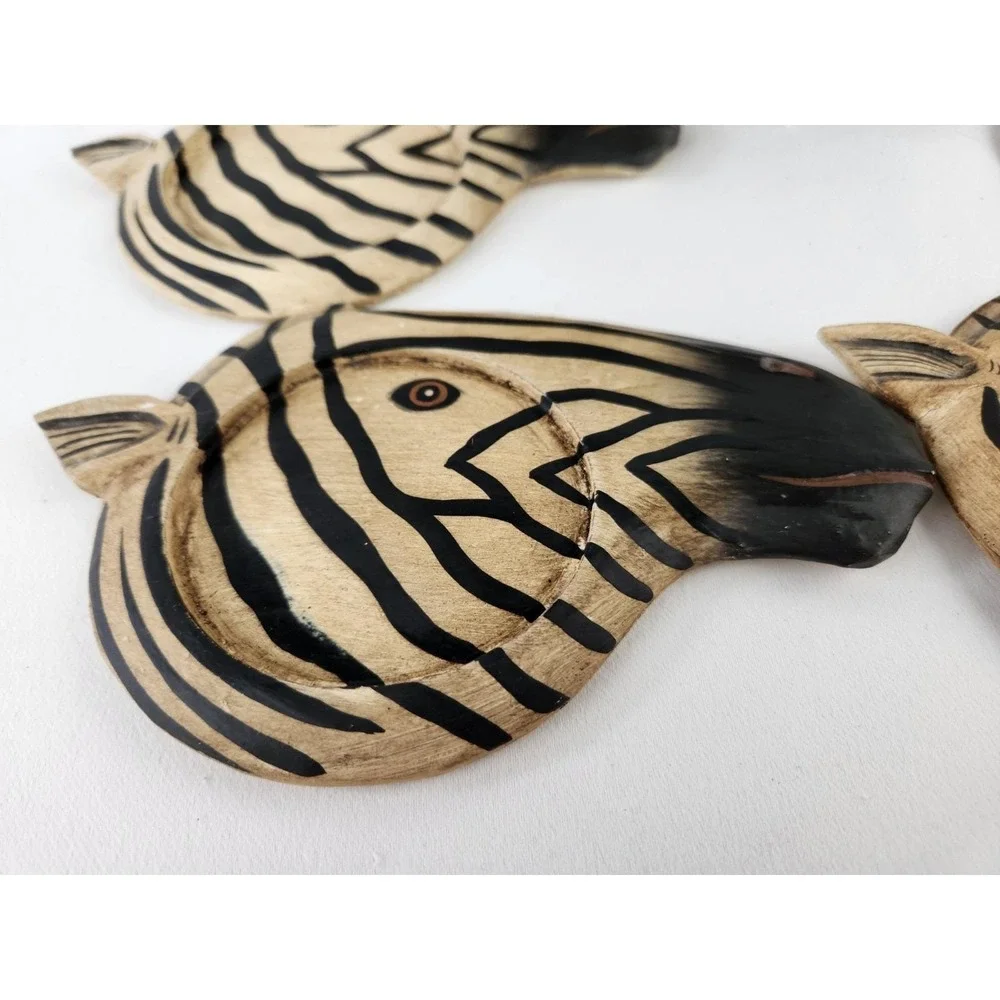 Zebra Head Wood Coasters Set Holder Lily M Wilson Hand Painted Safari MCM VTG