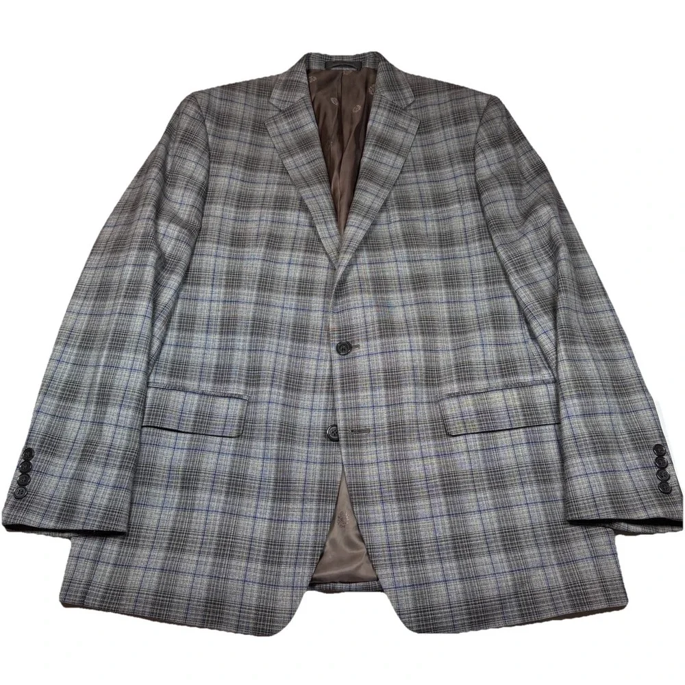 Lauren‎ Ralph Lauren Glen Plaid Blazer 44L Grey Blue Polyester GUC RN90736