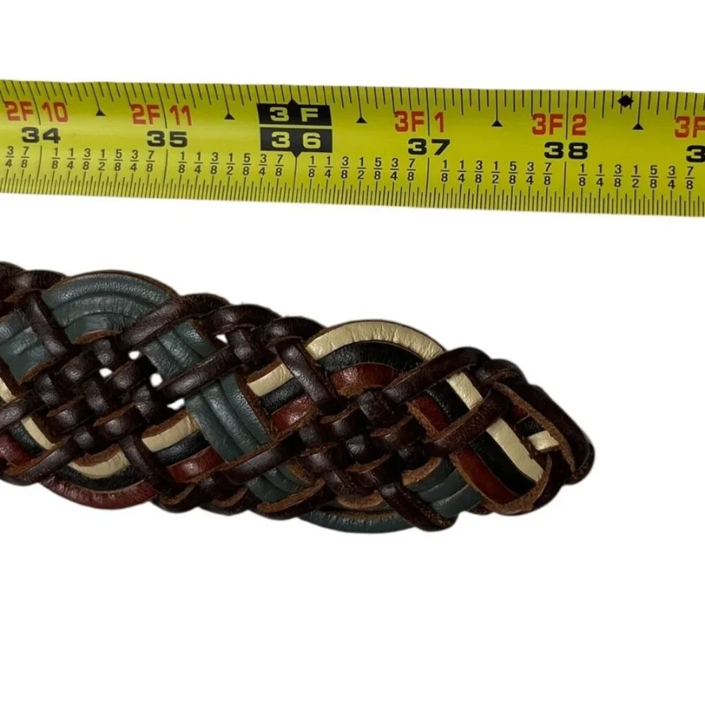 Belt Women's Size Small Multicolor Leather Braided Solid Brass Buckle Cowgirl