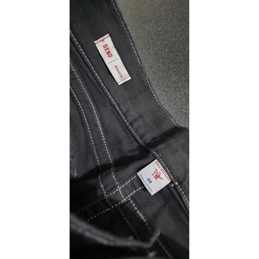 NEW True Religion‎ Jeans Men 34X34 Black Denim Pants Geno Relaxed Slim Straight