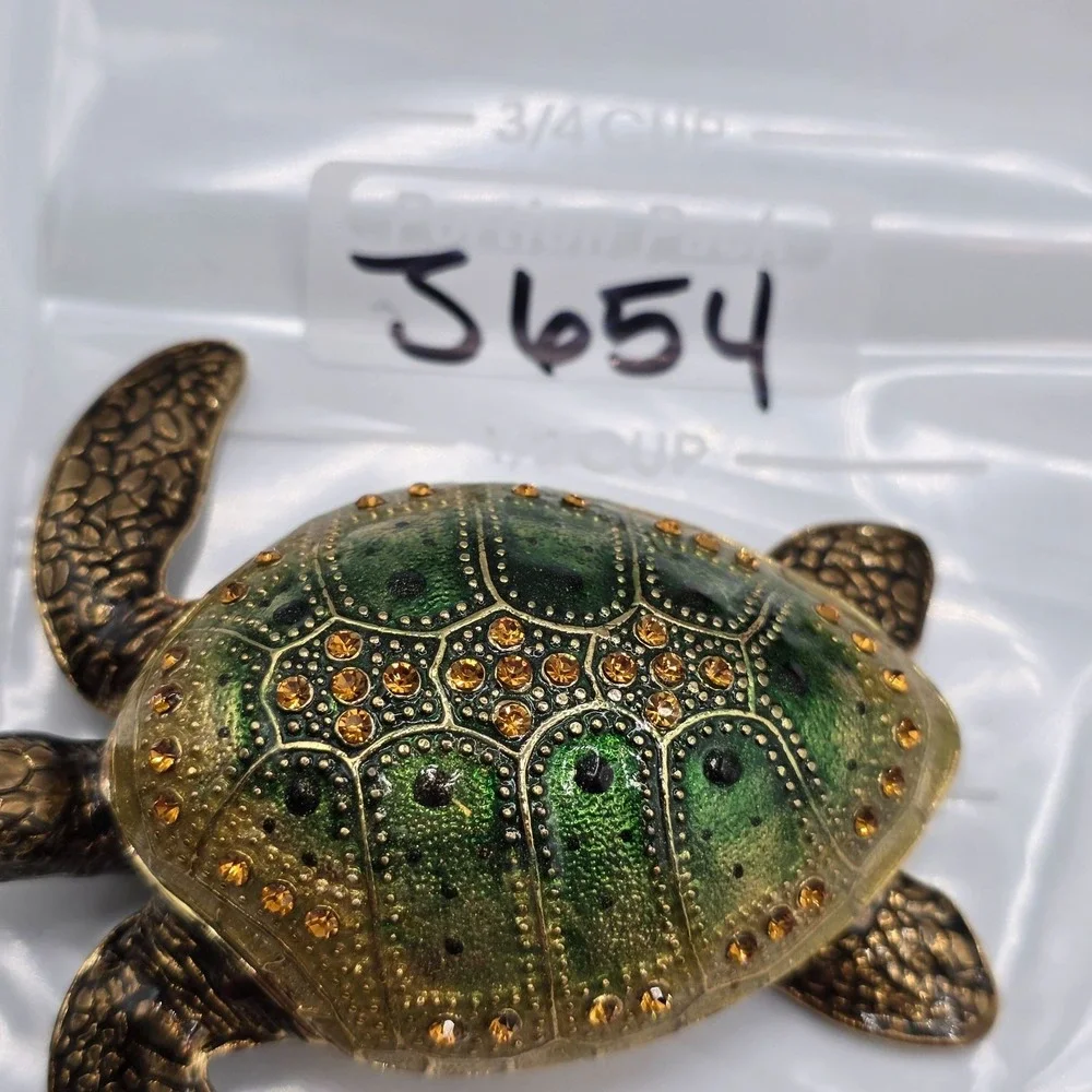 Enamel Trinket Box Turtle Hinged Jeweled‎ Decorative Figurine Collectible