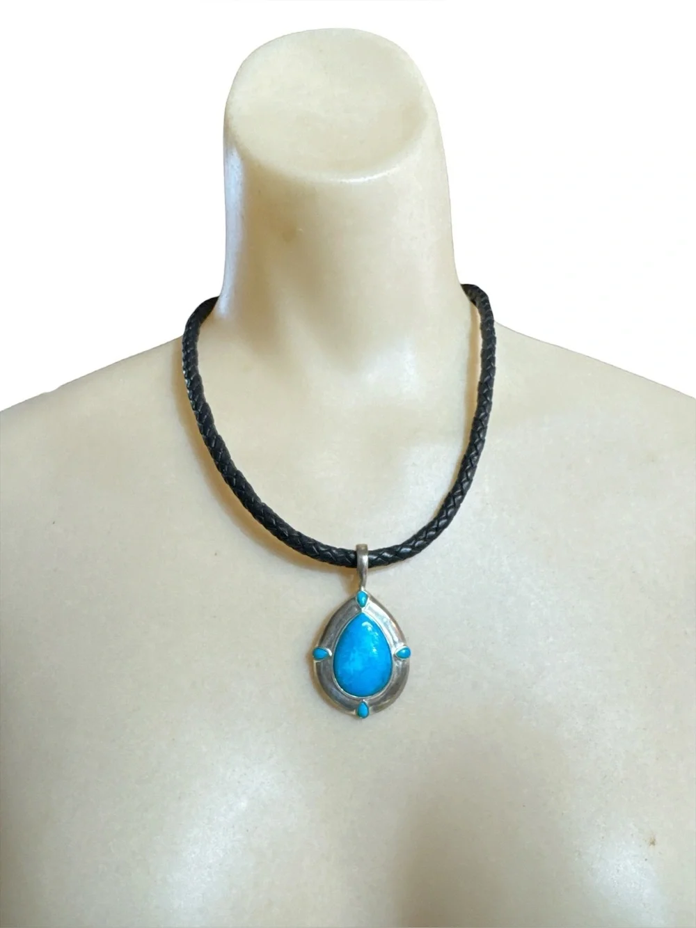 Vintage Sterling Silver Carolyn Pollack Relios Turquoise Necklace Leather 20”