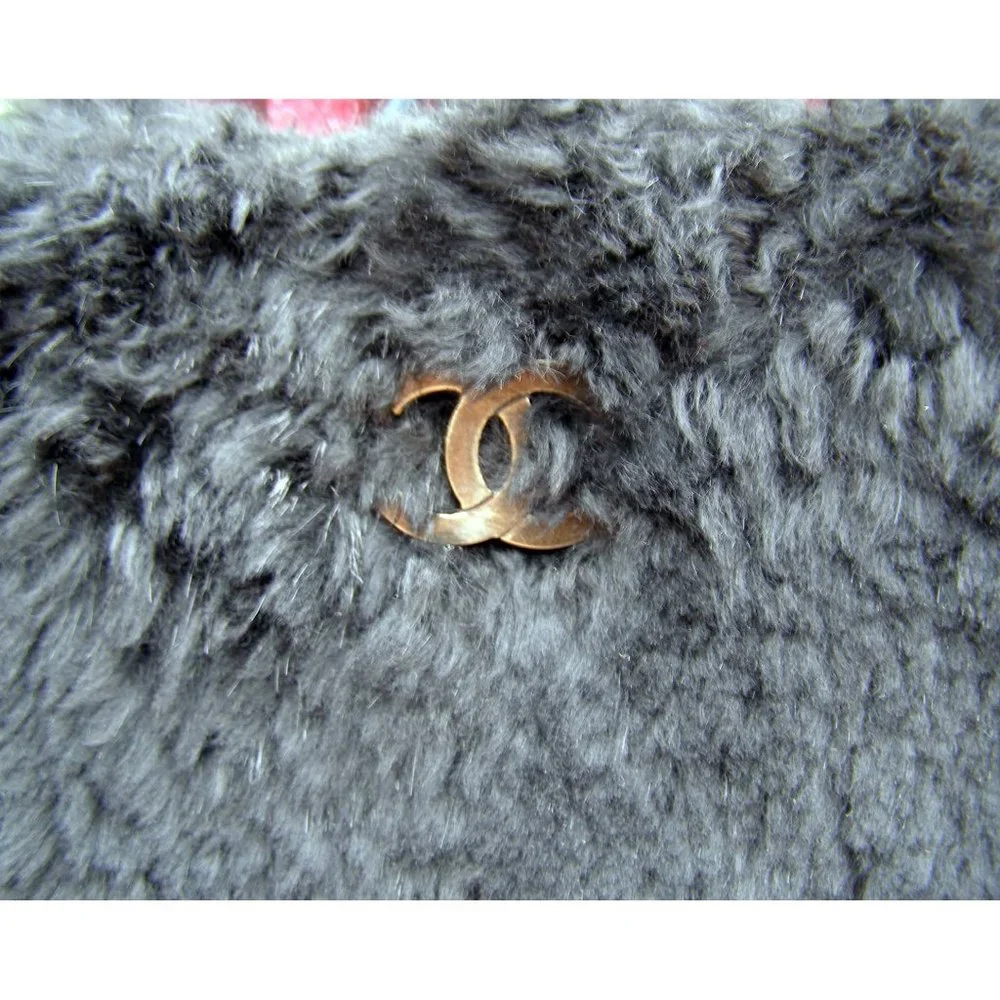 RARE CHANEL Black Fur Shoulder Bag Chain Straps CC