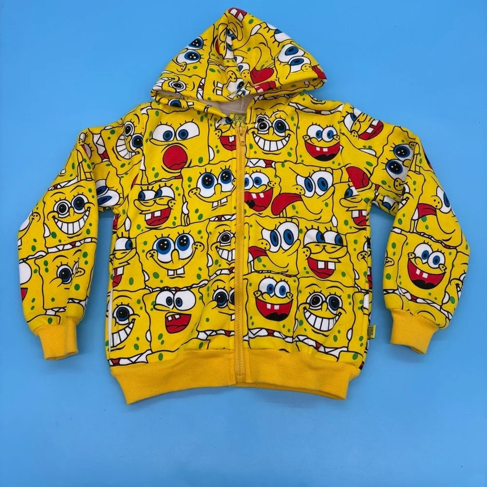 Sponge Bob Squarepants Kids Graphic Full Zip Hoodie Yellow Unisex Size 130
