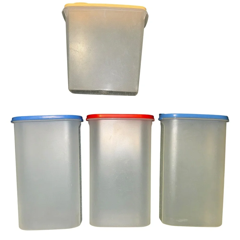Vintage Tupperware MCM Modular Mates 4 Piece Set Clear Red Blue Yellow Lids