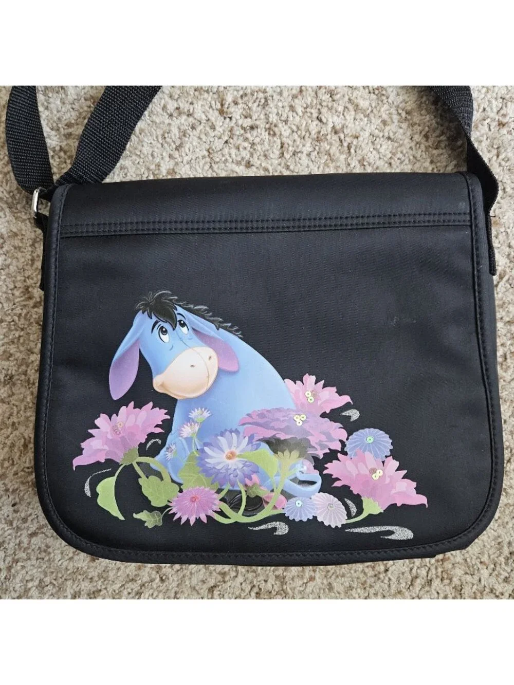 Disney Eeyore Black Messenger bag Purse 11” H X 12.5” W
