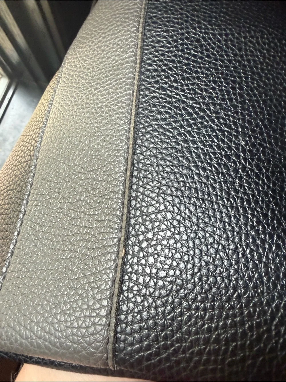Vince Camuto Pebbled Vegan Leather Luck Tote in black with gray stripe