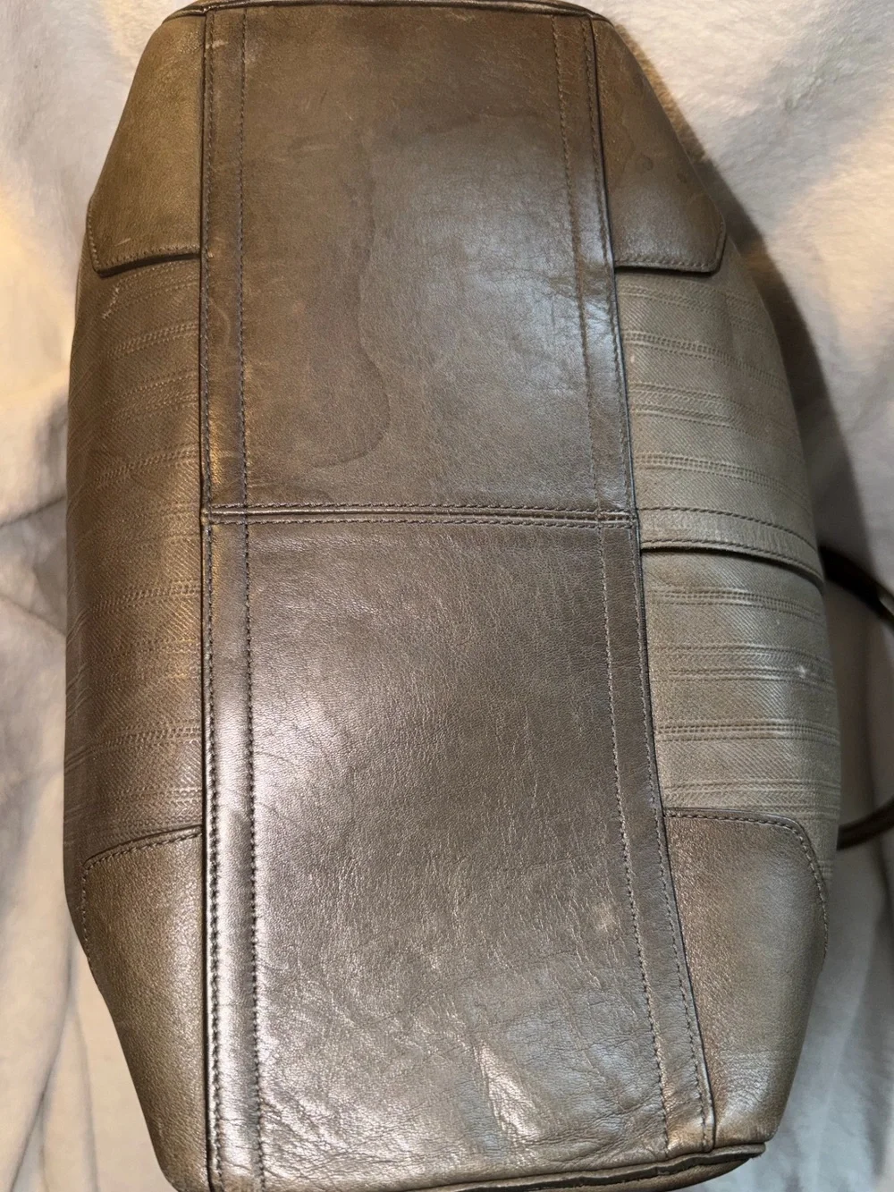 Coach 70th Anniversary Harrison Striped Leather Convertible Tote Bag Grey