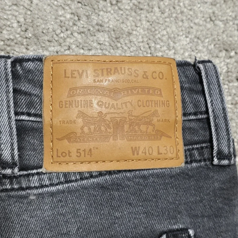 Levi's Men's 514 Straight Flex Jeans 40x30 Graphite Leather Patch Y2K EUC