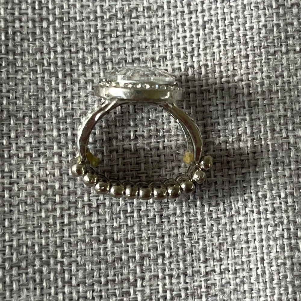 Vintage Statement Stretch Ring | Silver Tone Pear Cut Crystal