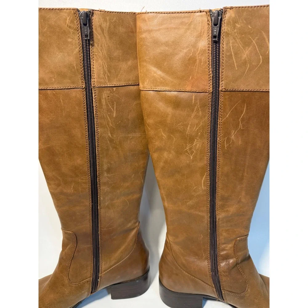 Born Boots‎ Women's 7.5 Leather Knee High Tan Brown Side Zip Block Heel