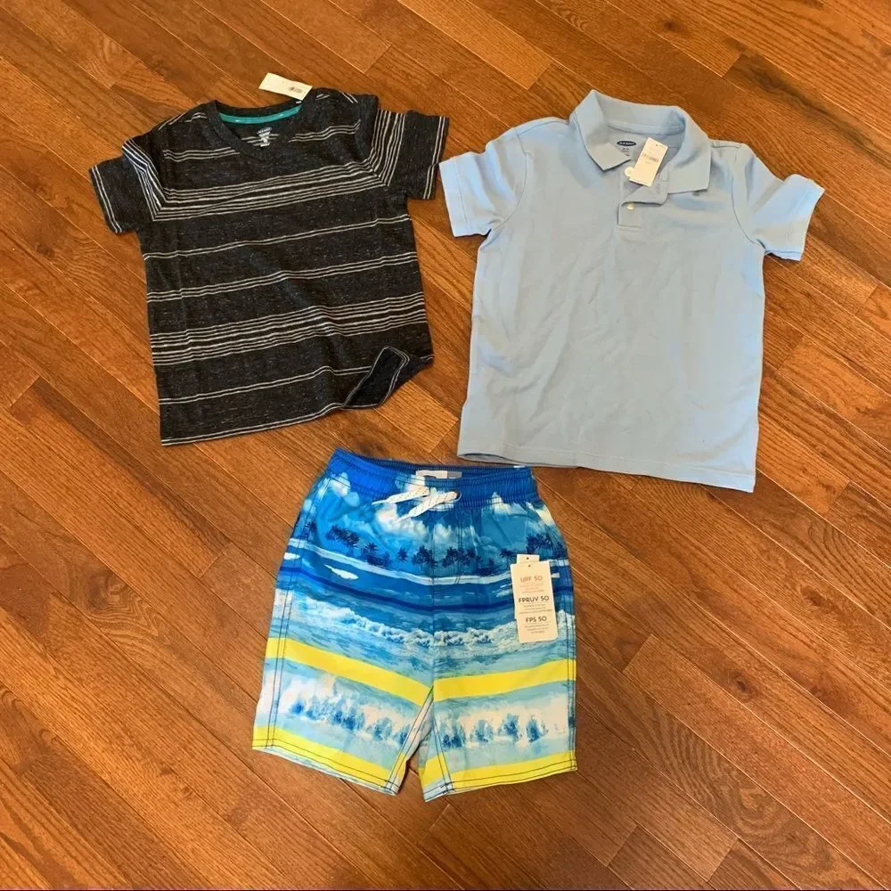 New OLD NAVY Boys Lot Swim Trunks & Shirts XS 5