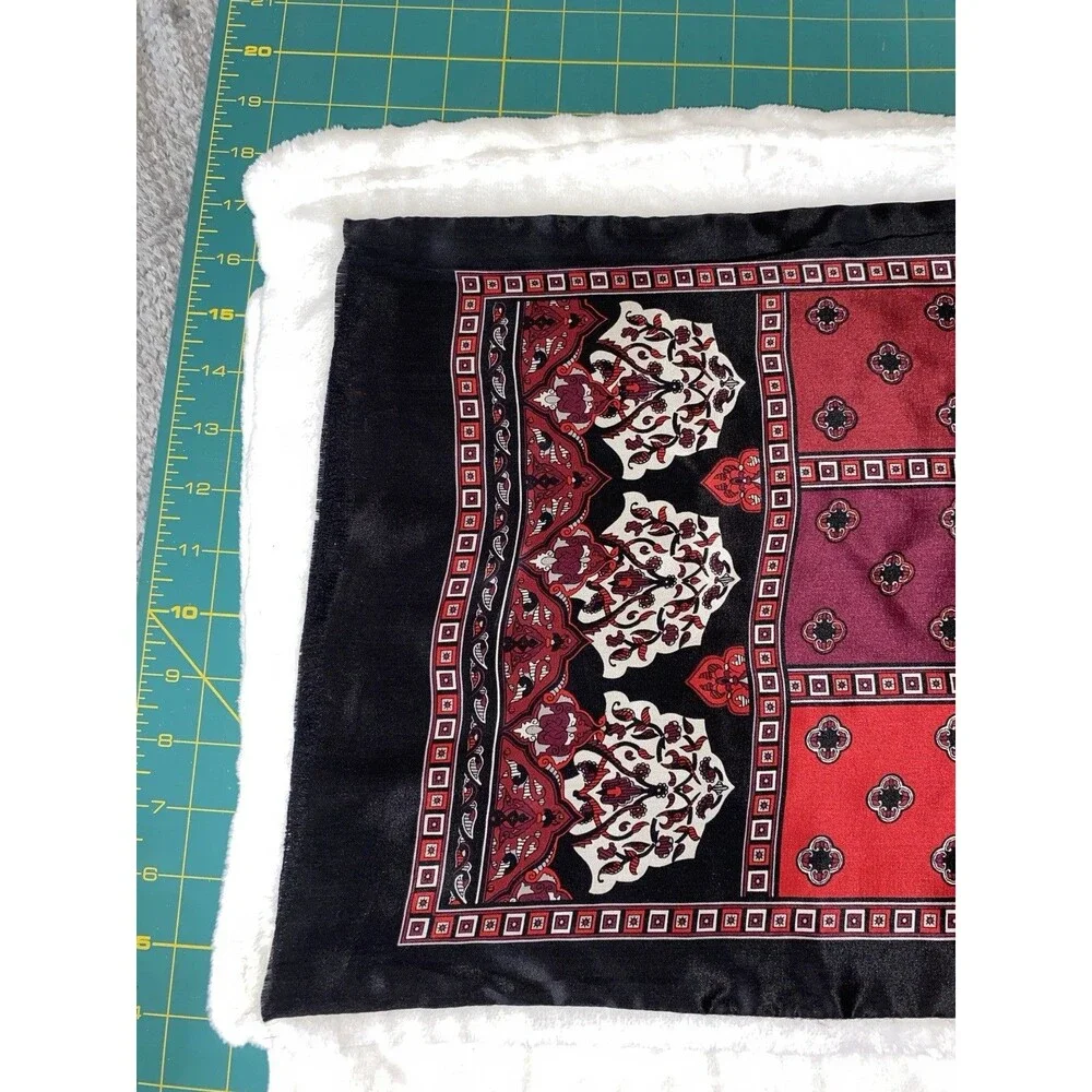 Vintage Red and Black Patterned Silk Scarf
