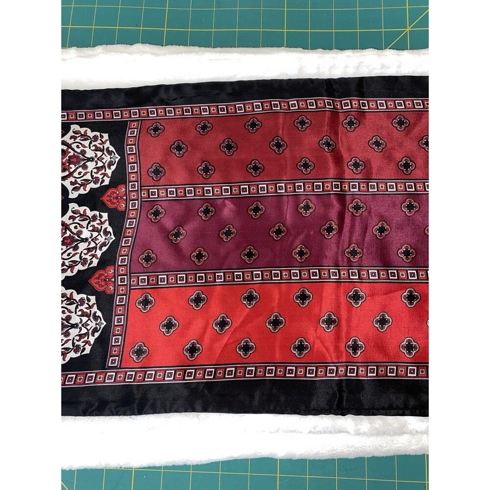 Vintage Red and Black Patterned Silk Scarf