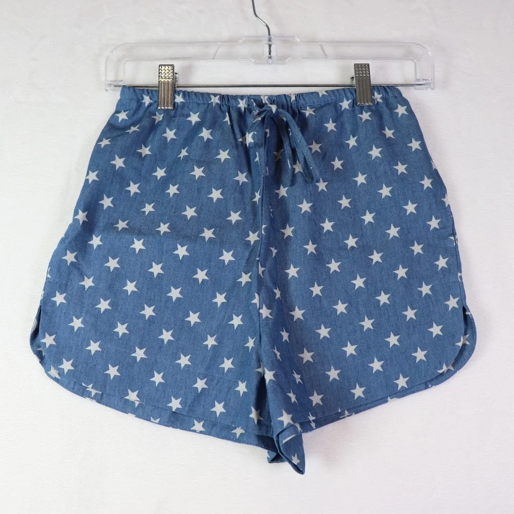SHE + SKY Light Blue Star Print Drawstring Shorts, Size‎ S