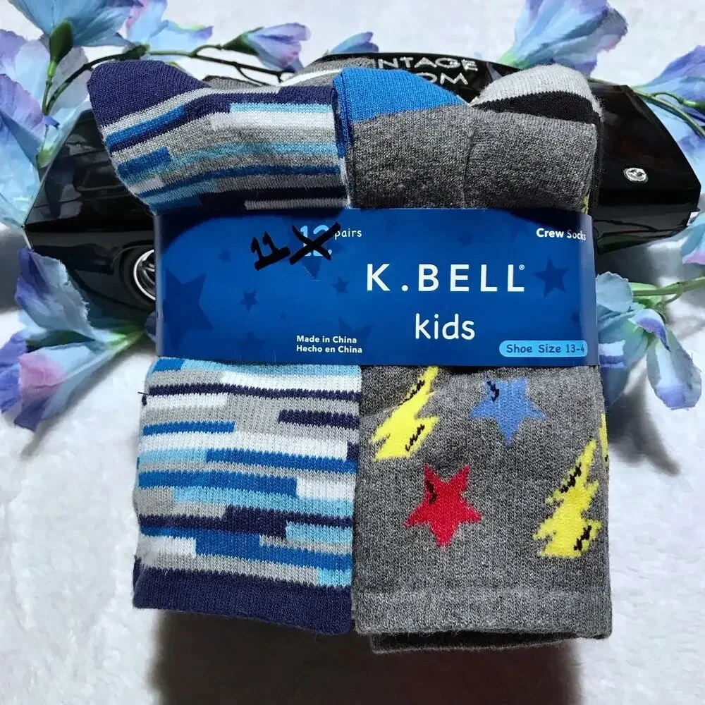K. Bell New with Packaging 11 Pairs Crew Socks for Kids 13-4