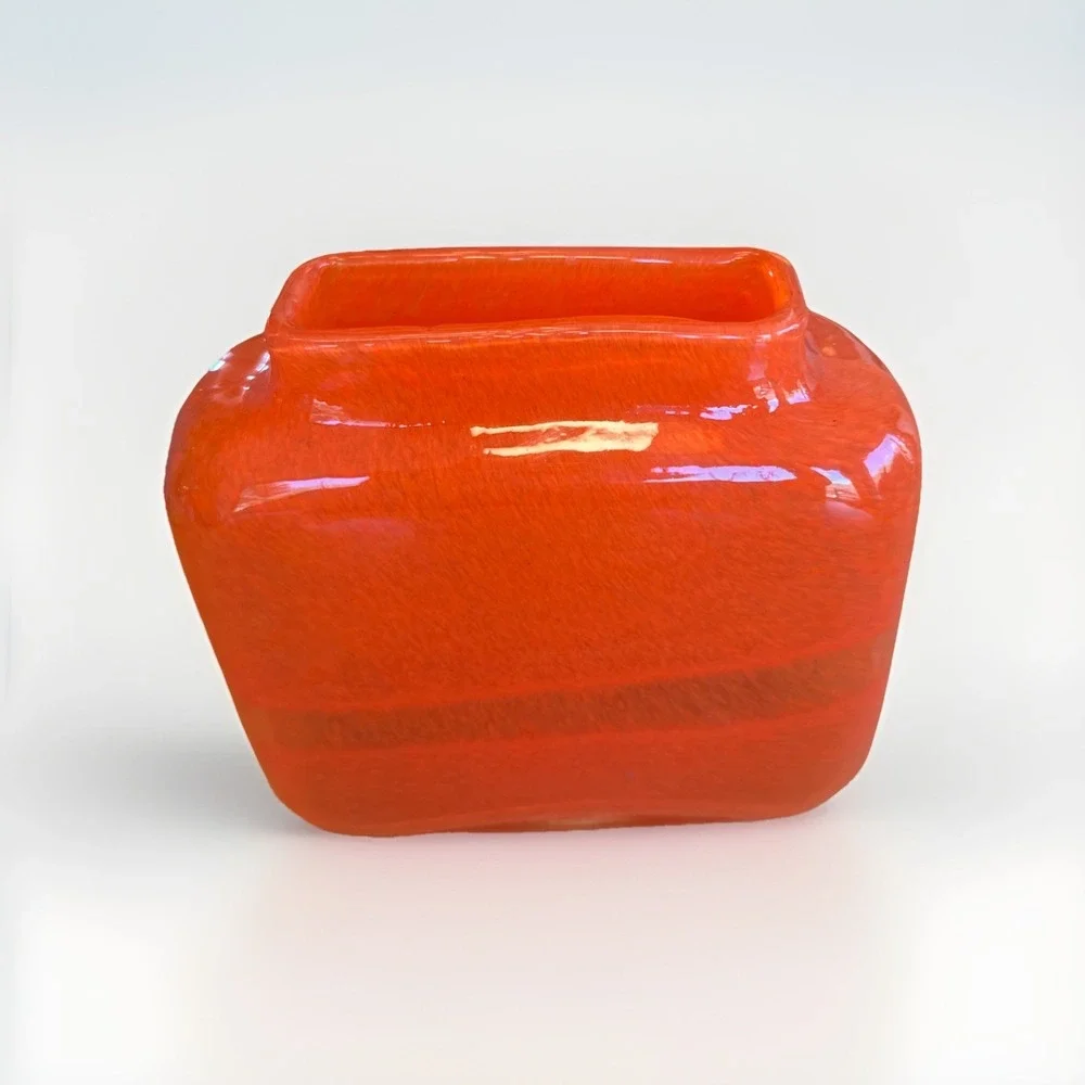 Crate‎ & Barrel Vintage Rectangle Orange Blown Glass Vase Heavy Contemporary