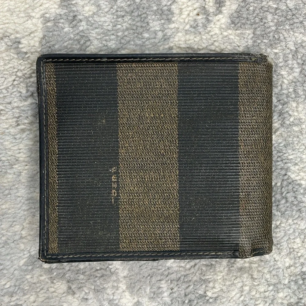 Fendi Tobacco Pequin Coated Canvas Bifold Wallet Stripe Compact