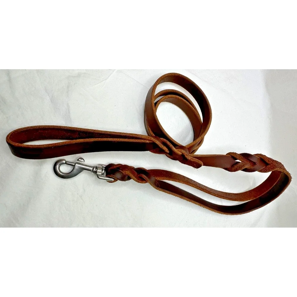 Genuine Leather Dog leash Braided Oiled Heavy Duty 61 in