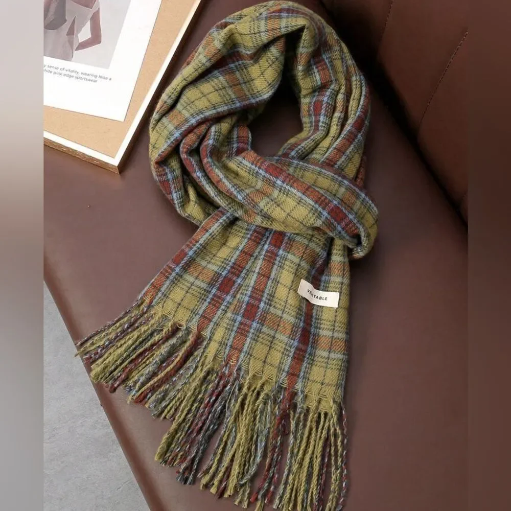 Plaid Scarf in Green and Brown