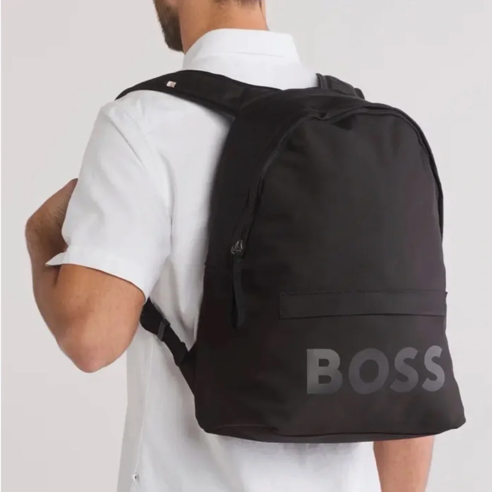 BOSS NWT Unisex Black Pixel Logo Backpack Commuter Travel Laptop Work Bag Office