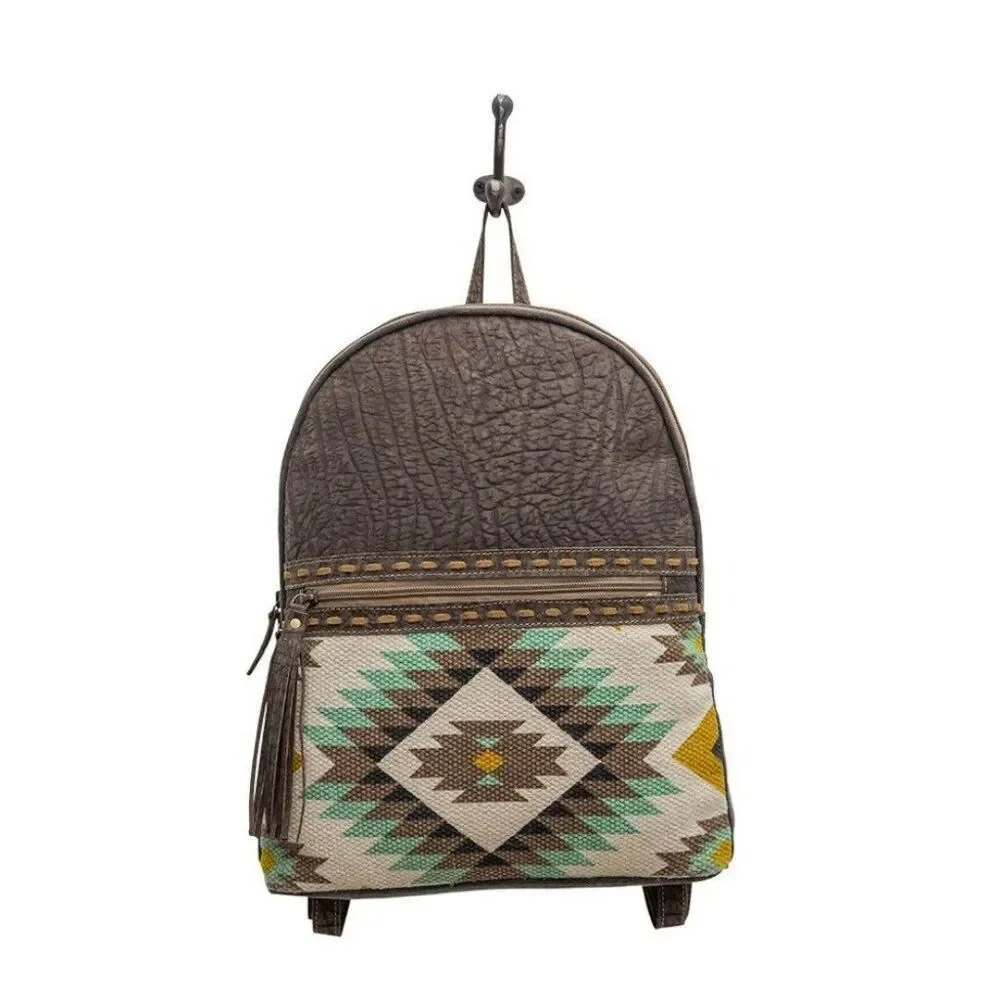 Myra Bag Handmade Absol Backpack Upcycled Canvas & Cowhide Leather