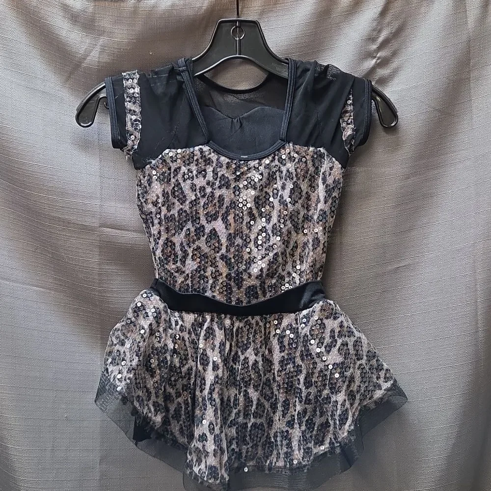 Leopard Print Kids Sz. 12/14 Costume..tights, beret With Ears, Tail And Eye Mask