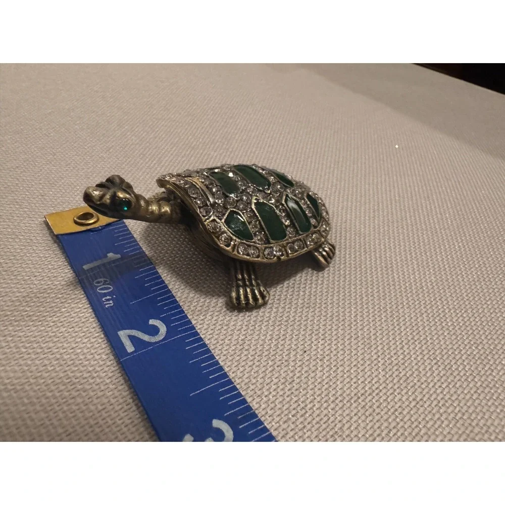 Bejeweled Turtle Trinket Bok Green‎ & Rhinestone 2.5