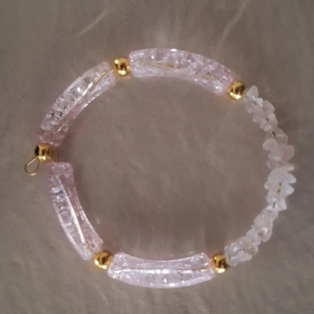 🇺🇸3/$15 Light Pink Bangle Cuff Bracelet Handmade with Stone, Metal, & Plastic