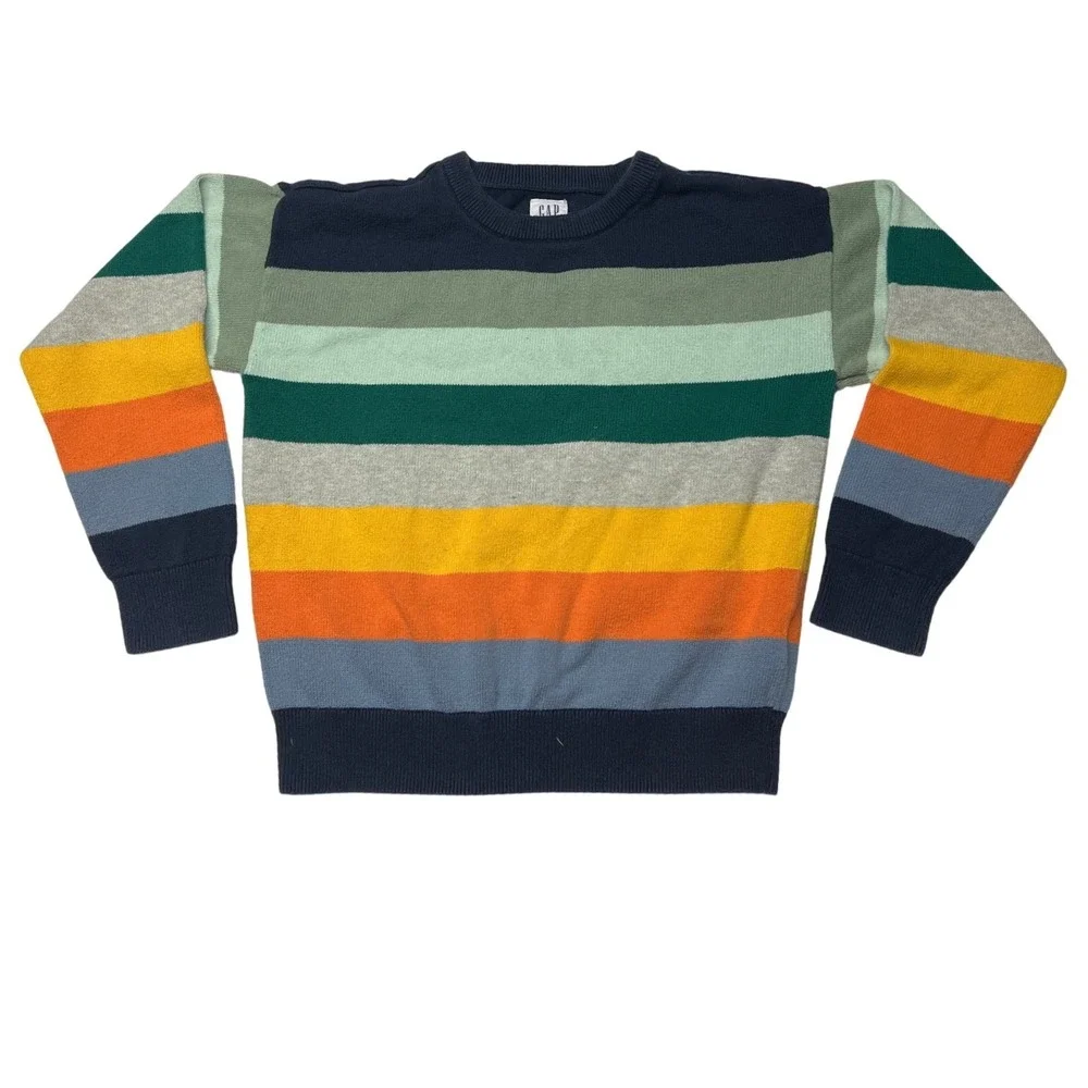 GAP Kids Striped Sweater Medium 8 Boys Girls Cotton Knit Colorblock Crewneck EUC
