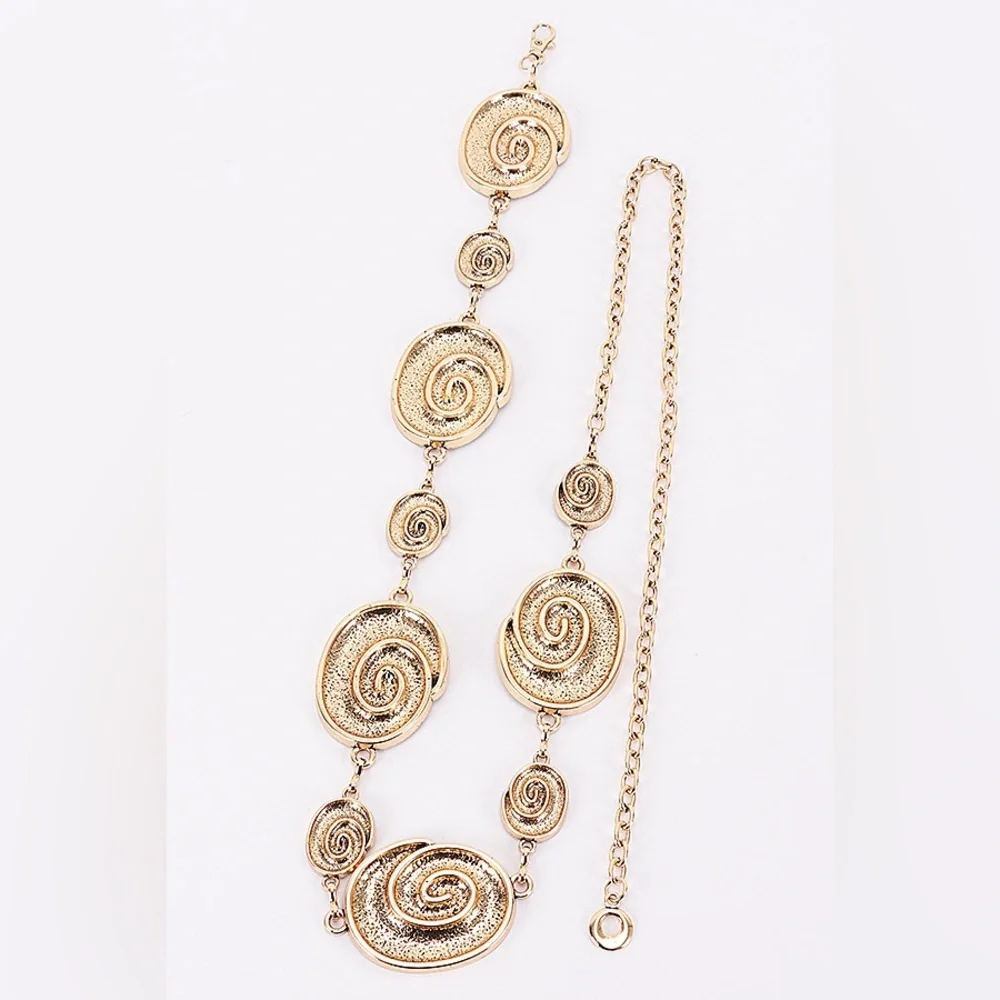 Gold or Silver Spiral Shell Charm Metal Chain Statement Belt