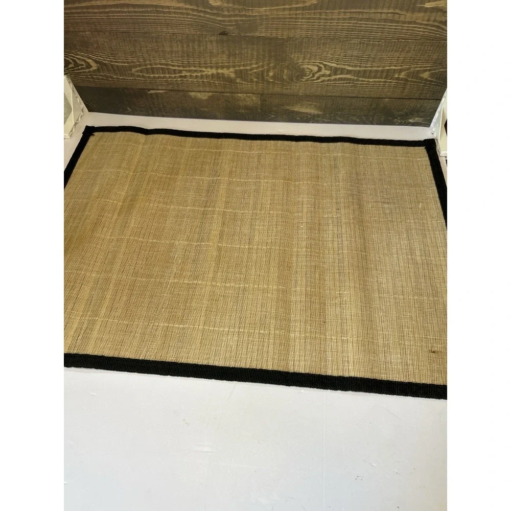 Set of 6 Natural Bamboo Slat Placemats with Black Trim - 18.5
