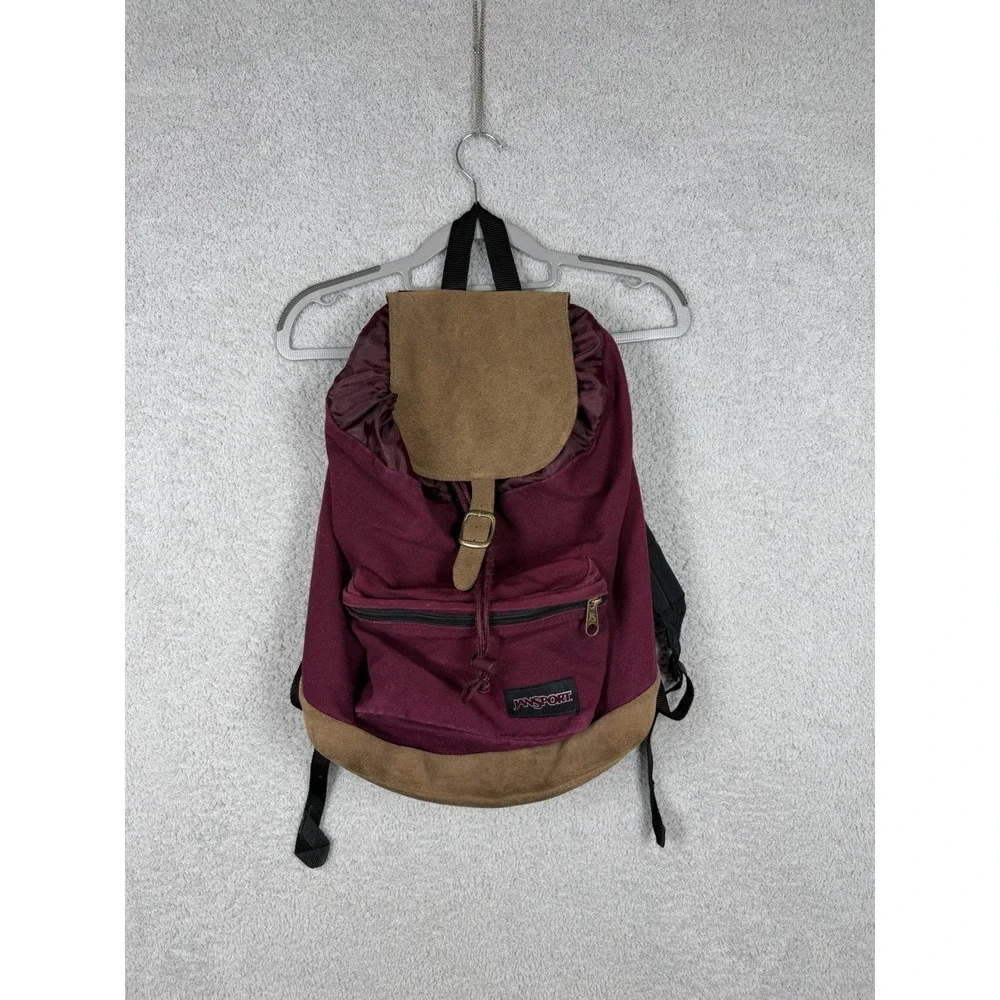 VINTAGE Jansport Backpack Red Leather Bottom USA Made 90s‎ Bag School Travel