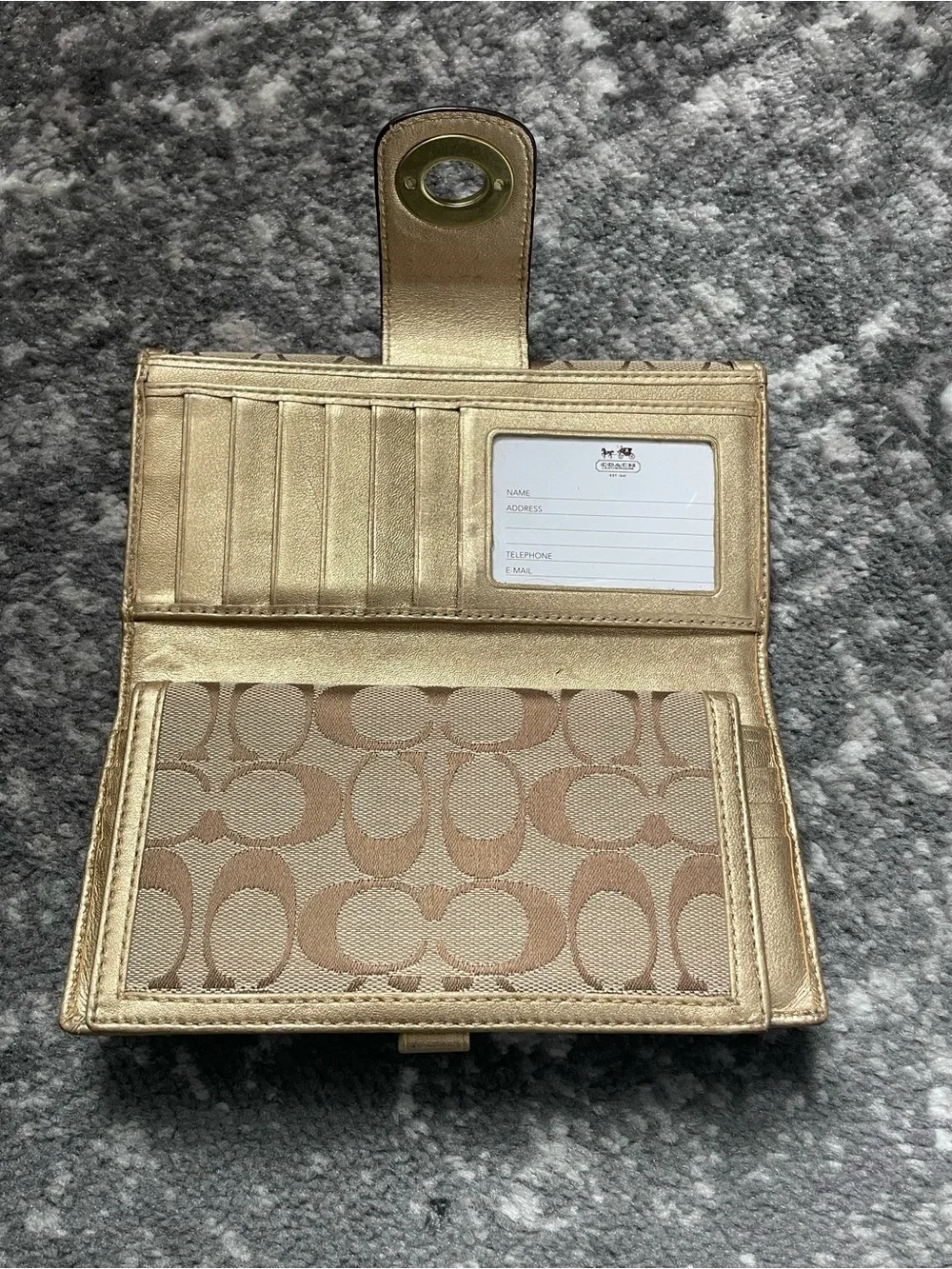 VTG Coach Khaki and Metallic Gold Signature Continental Wallet