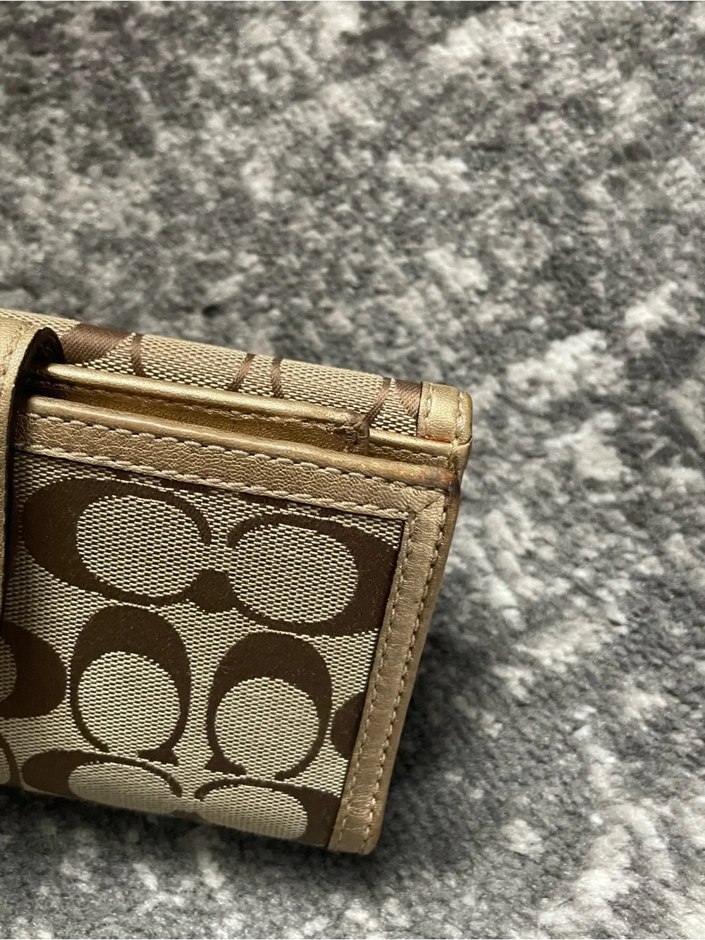 VTG Coach Khaki and Metallic Gold Signature Continental Wallet