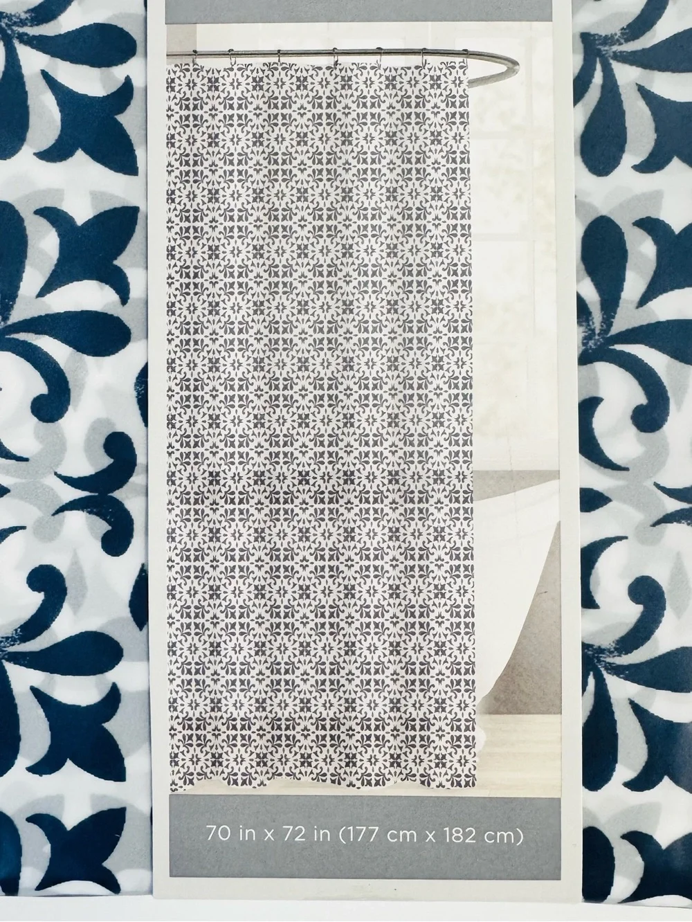 Comfort Bay Peva Shower Curtain Damask Printed Navy Blue 70x72 NWT