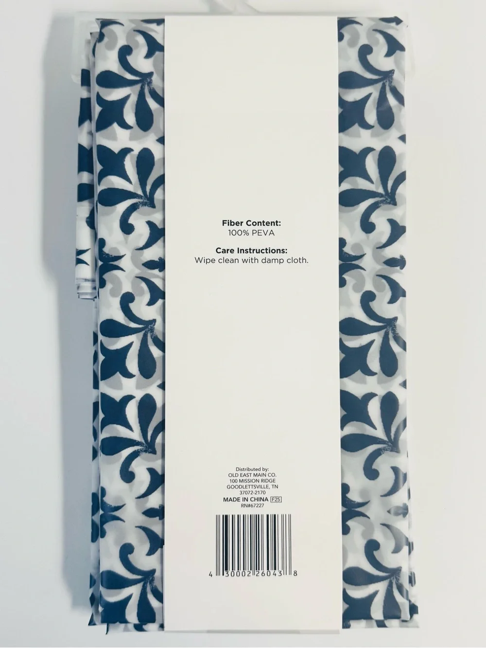 Comfort Bay Peva Shower Curtain Damask Printed Navy Blue 70x72 NWT