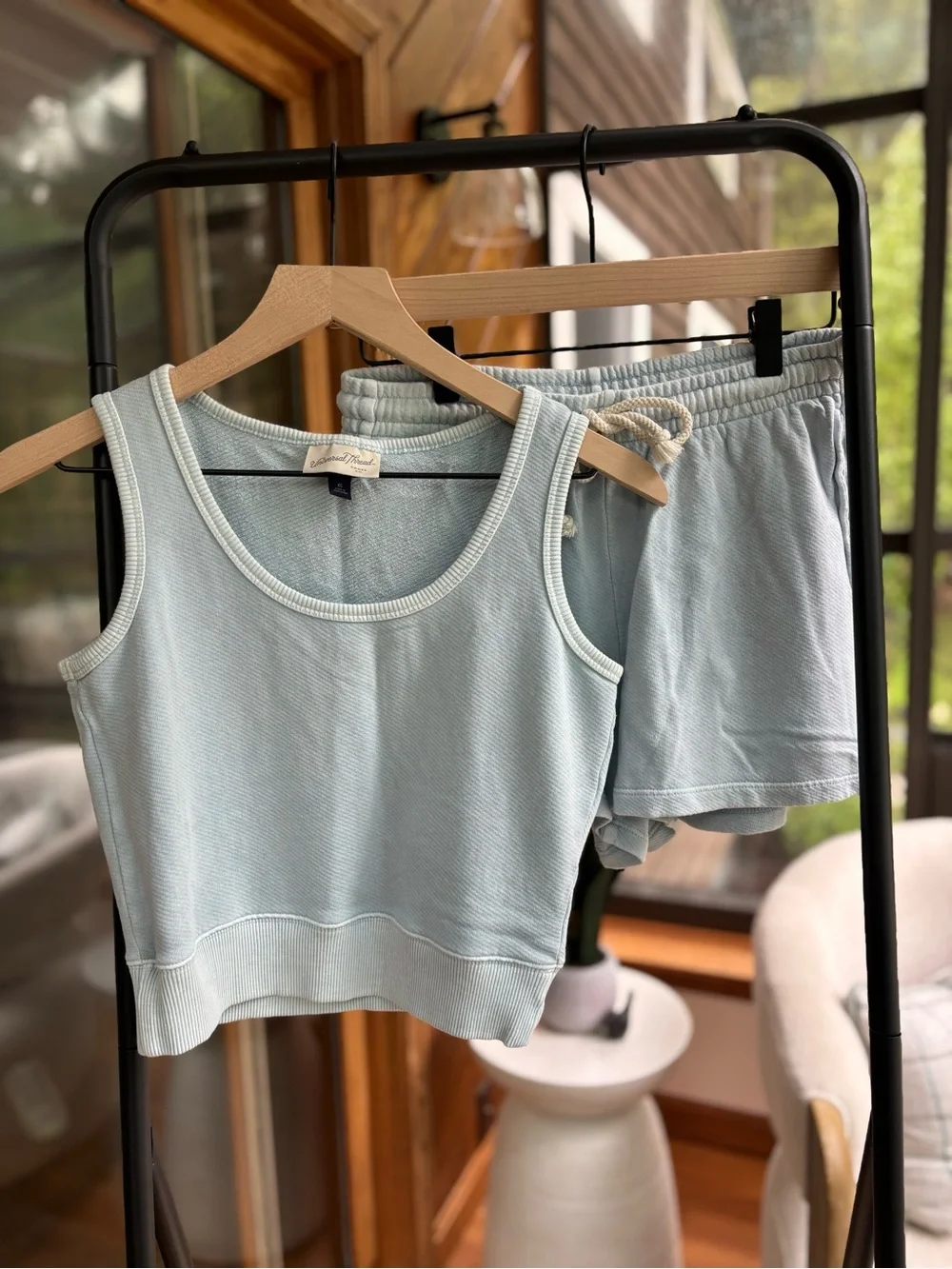 Universal Thread Pale Blue Ribbed Tank & Shorts Matching Set