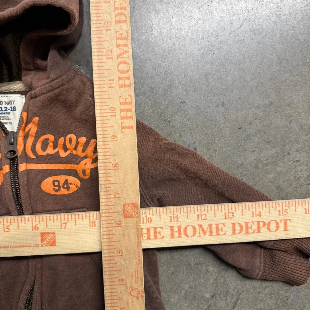 Old Navy Boys Brown Orange Logo Zip Up Hoodie Sweatshirt 12-18 Months