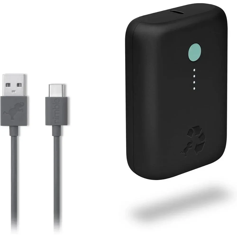 Nimble Champ Lite 5K Portable Charger, 15W USB-C Fast Charging Power Bank, Black